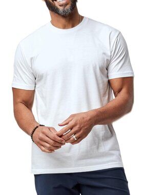Men's White Crew Neck Short Sleeve Fitted Style Soft Cotton Poly Blend T Shirts